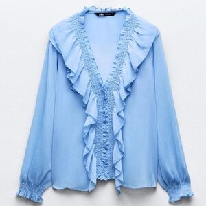 ZARA NWT SKY BLUE RUFFLED BLOUSE SIZE M